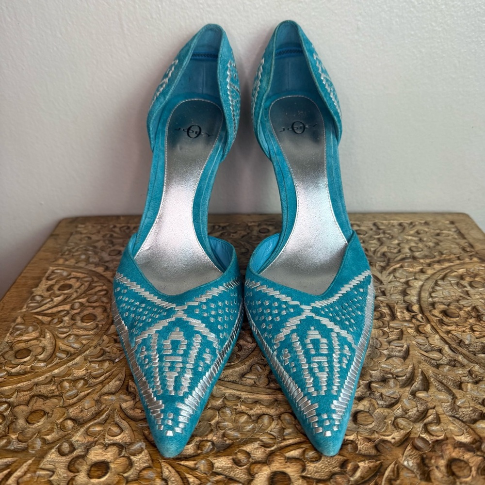 Joey O Vintage Leather Turquoise d’Orsay Pumps Sz 9